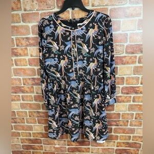 Loft peacock Print Long Sleeve art to wear button front midi Dress size 6P